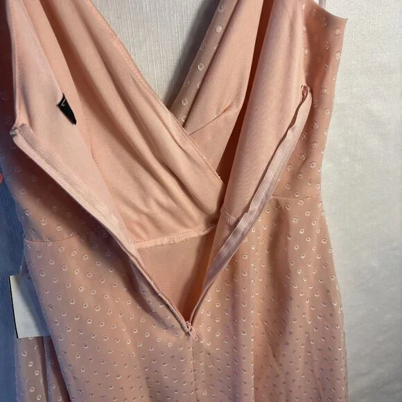 Blush - Rose Polka Dot Wrap Dress With Spaghetti Straps & Back Zipper - Picture 6 of 14